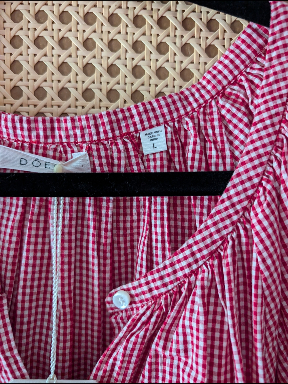 NWT Doen June Top Red Gingham Button-Front Puff Sleeve - Picture 2 of 8